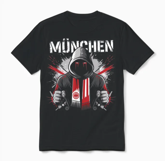 Munich Gift Men's Women's Munich Bayern Hooligan T-Shirt, Black Unisex T-Shirt in Black