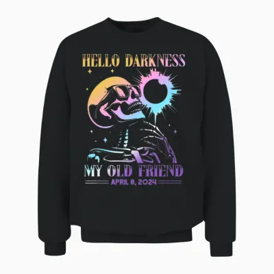 Skull Moon Hello Darkness Retro Design Unisex Sweatshirt - Black