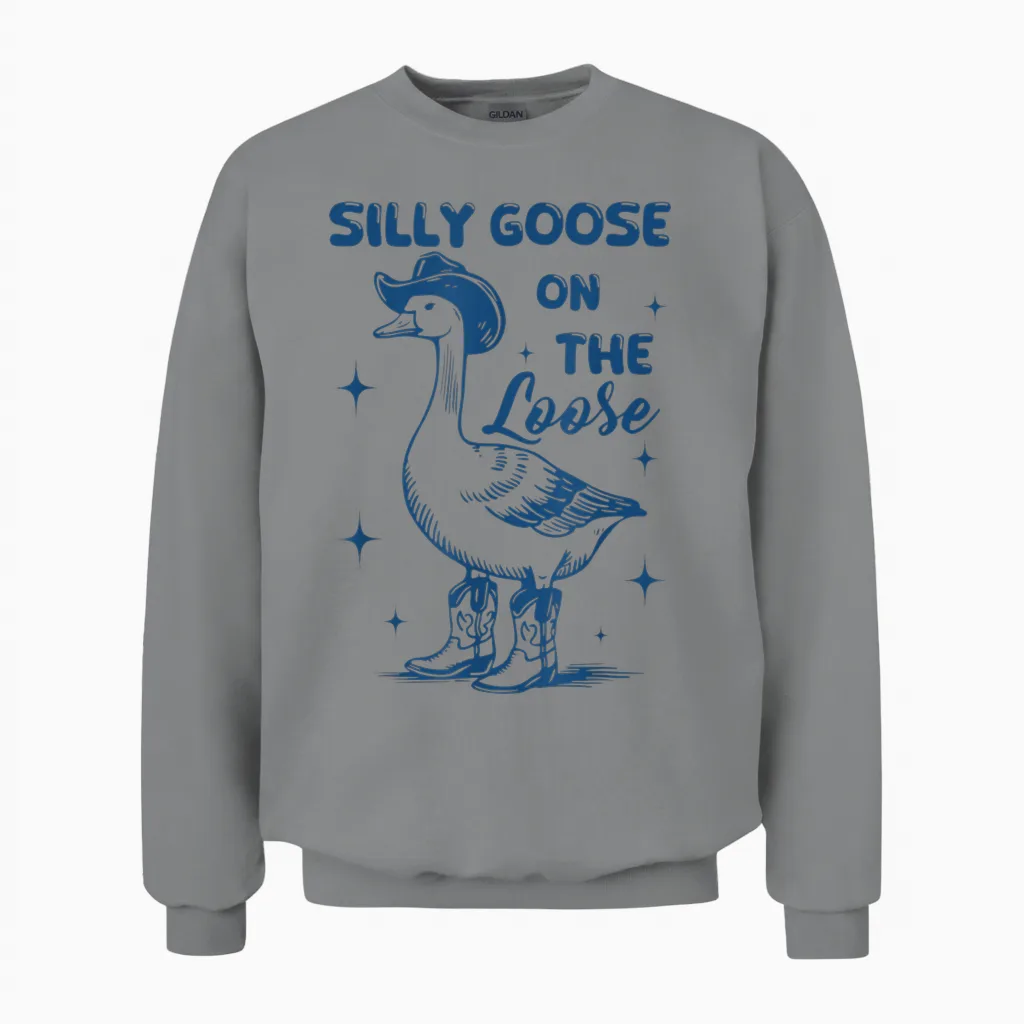 Funny Retro Vintage Meme Silly Goose on the Loose Unisex Sweatshirt in Sport Grey
