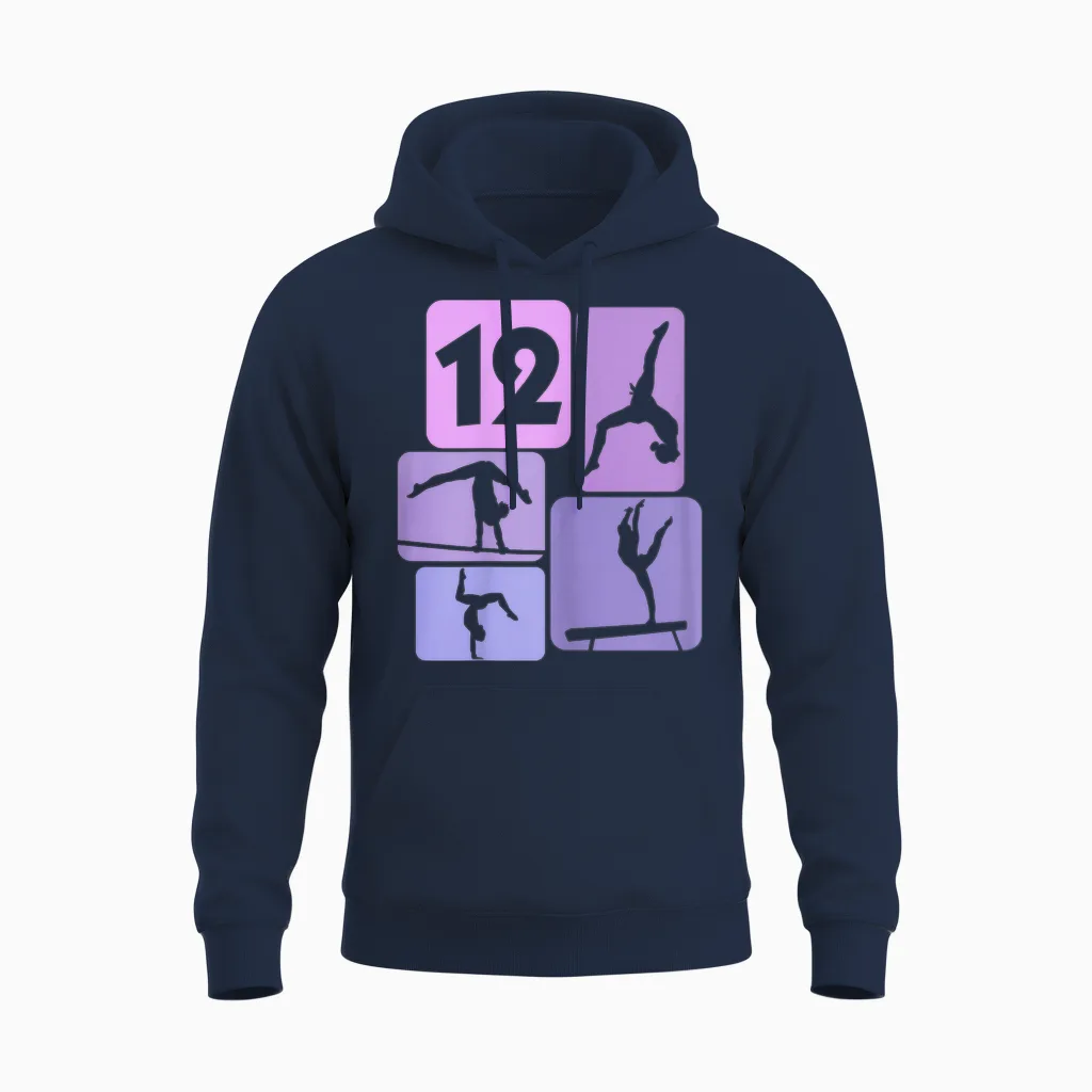 12th Birthday Girl Gymnastic Dancer 12 Years Gymnastics T-Shirt, Black Unisex Hoodie in Navy