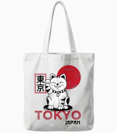 Maneki Neko Cat Lucky Charm Waving Arm Kawaii Anime Japan Tokyo Tote Bags - White