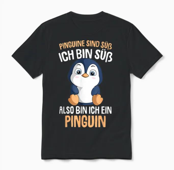 Penguins Are Cute Girls Kids Ladies Penguin T-Shirt, Black Unisex T-Shirt in Black