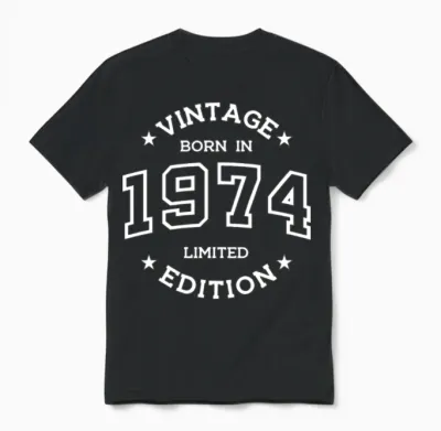 Born in 1974 - Retro Style Print White Unisex T-Shirt - Black