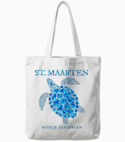 Saint Martin Sea Turtle Boys Girls Women Souvenir T-Shirt, White, S Tote Bags - White