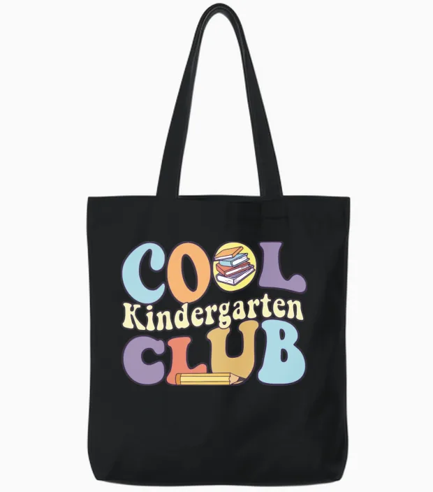 Cool Kindergarten Club Teacher Student Back To Tote Bags in Black