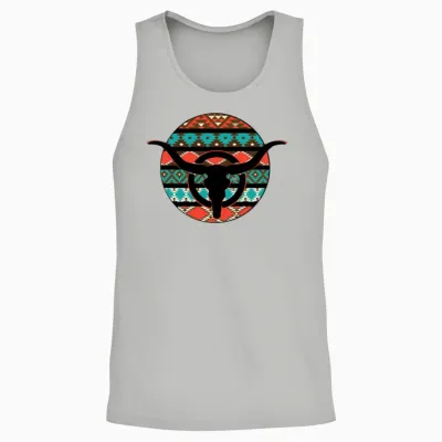 Retro Cow Skull Unisex Tank Top - Ash