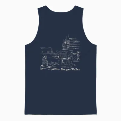 Official Morgan Wallen Illustrated Unisex Tank Top - Navy