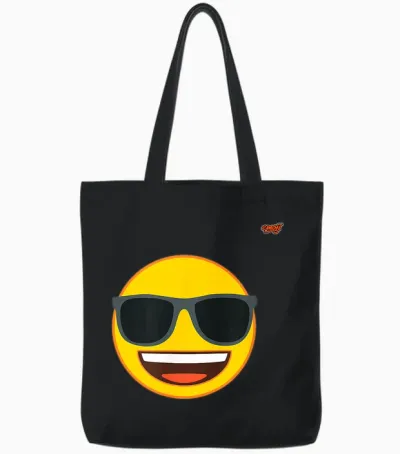 Sunglasses Emoticon Laughter Yellow Smile Face Cat Icon T-Shirt, Black, S Tote Bags - Black