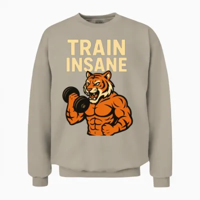 Train Insane Tiger Gym Unisex Sweatshirt - Sand