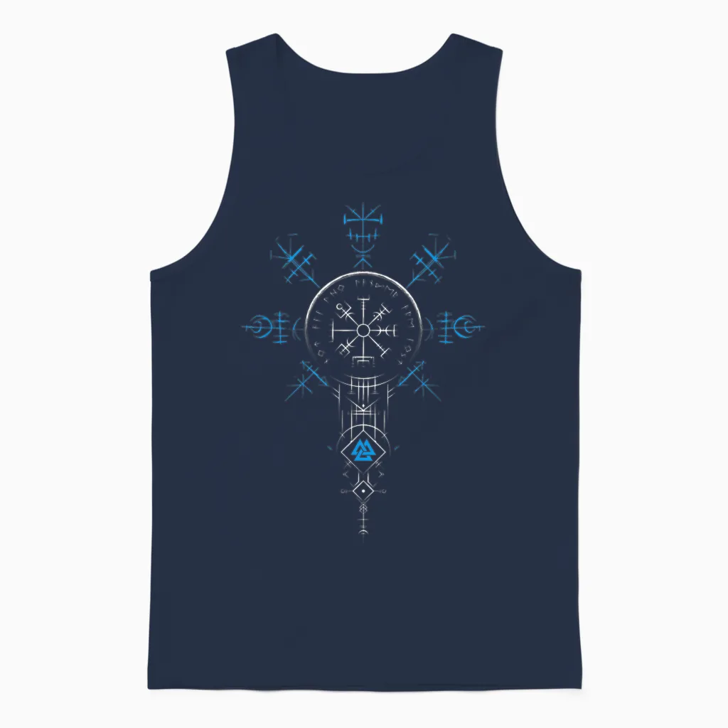 Klassisches Keltischer Vikinger Vegvisir Kompass Viking T-Shirt, Black Unisex Tank Top in Navy