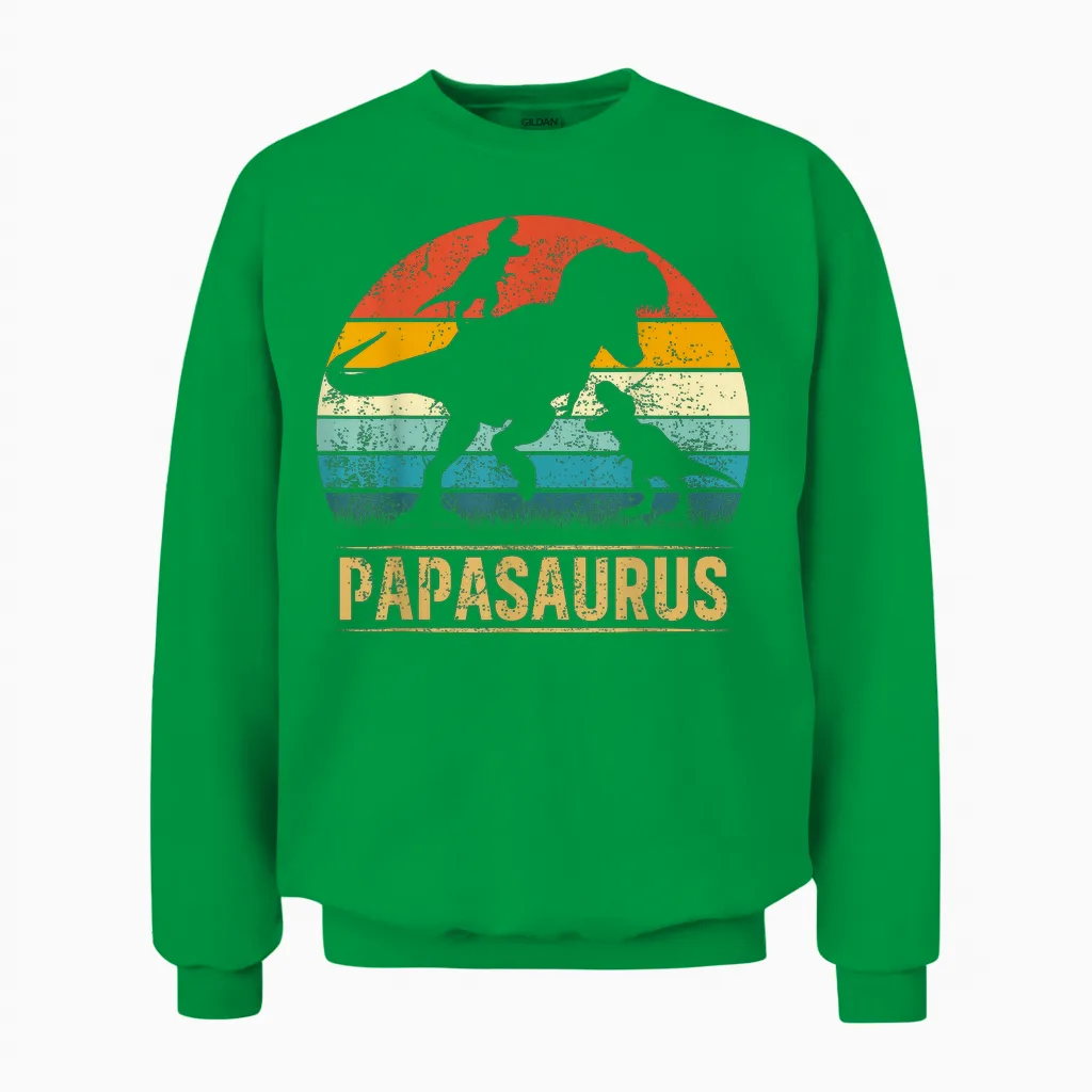 Papa Dinosaurier T Rex Papasaurus 2 Kinder Vatertag Unisex Sweatshirt in Irish Green