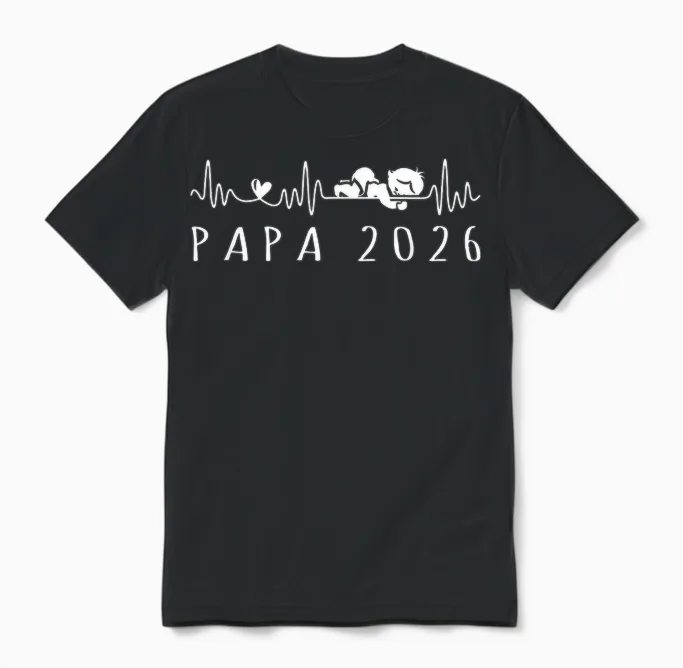 Future Dad 2026 Heartbeat Announcement Pregnancy Unisex T-Shirt in Black