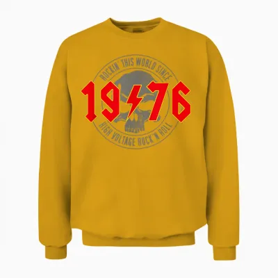 1976 Vintage Birthday Rock and Roll Heavy Metal T-Shirt, Black Unisex Sweatshirt - Gold