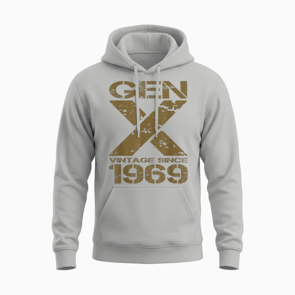 Gen X Vintage Depuis 1969 Retro Generation X Unisex Hoodie in Ash