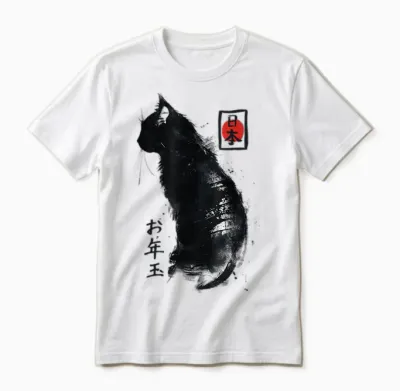 Japanese Ink Japan Lover Anime Manga Black Cat Ink Japan Cat Unisex T-Shirt - White