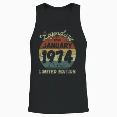 January 1974 - Vintage Birthday Present Unisex Tank Top - Black