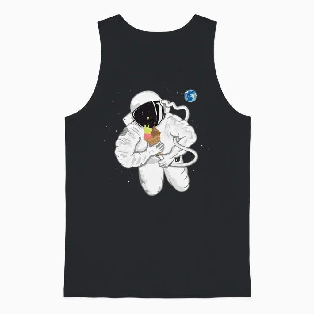 Astronaut with Ice Cream Cone Unisex Tank Top in Black