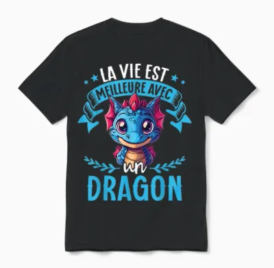 Je M'en Fous Je Suis Un Dragon - Cute Dragon T-Shirt, Black, S Unisex T-Shirt - Black