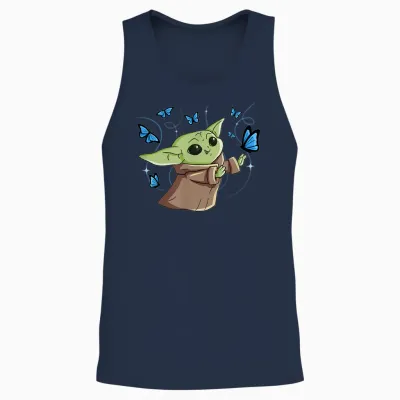 Star Wars the Mandalorian the Child with Blue Butterflies T-Shirt, Black Unisex Tank Top - Navy