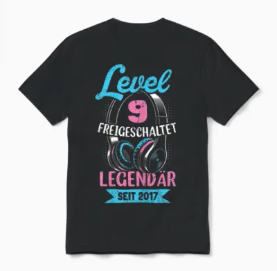 Level 9 Jahre Mädchen Geburtstag Gamer Girl Teenager 2017 Unisex T-Shirt - Black