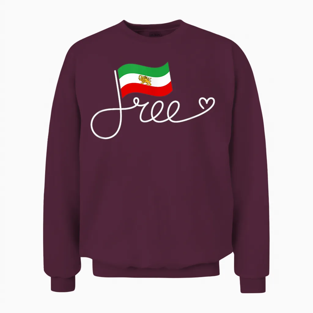 Iran Flag Free β Persia Freedom Word Art Persia Unisex Sweatshirt in Maroon