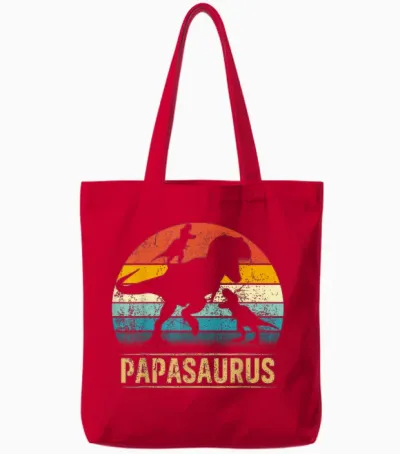 Papa Dinosaurier T Rex Papasaurus 2 Kinder Vatertag Tote Bags - Red