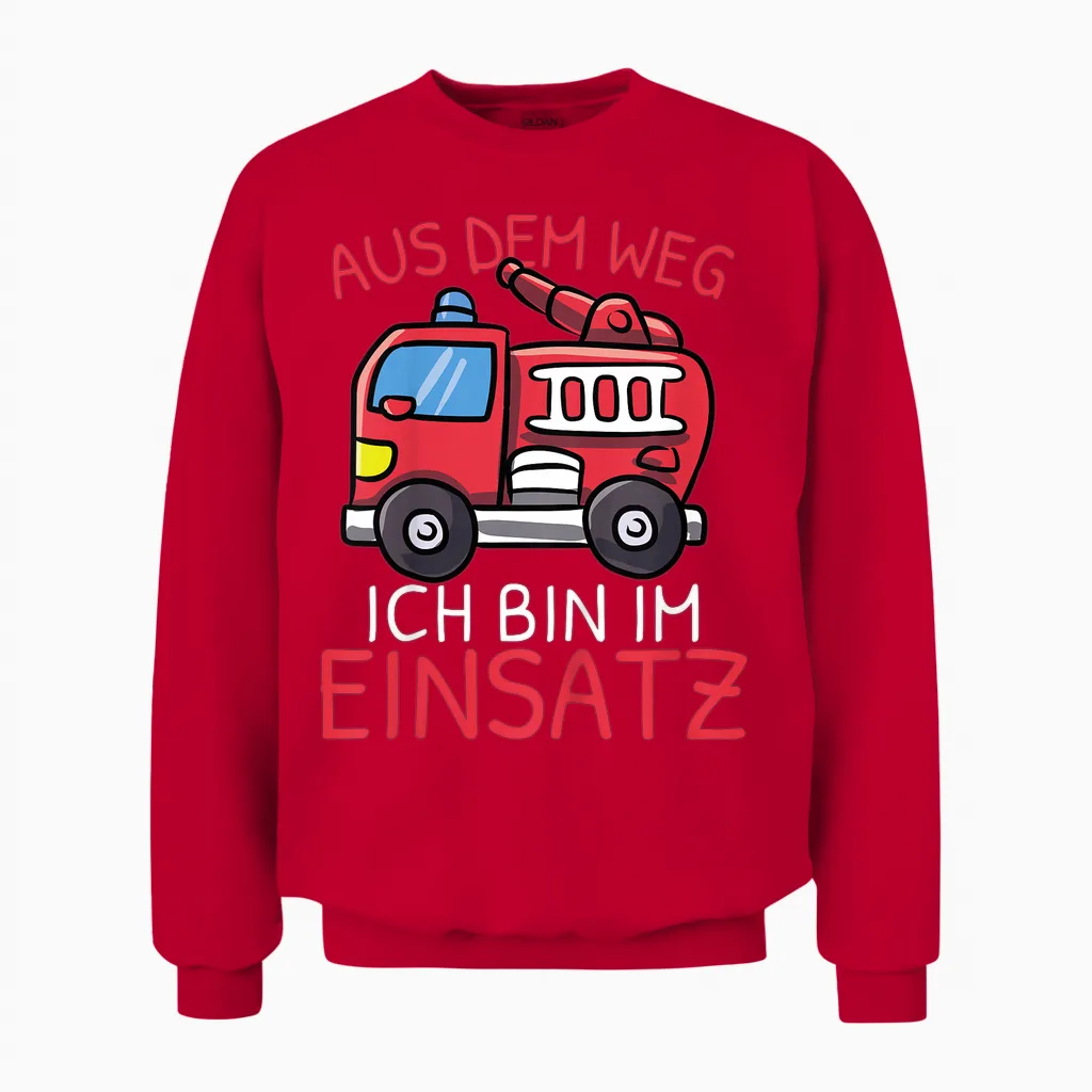 Children's Aus Dem Weg Bin Im Einatz Fire Engine Boys' T-Shirt, Black Unisex Sweatshirt in Red