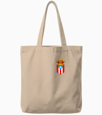 Jibaro Coqui Frog Puerto Rico Flag Boricua Pocket Borinquen Tote Bags - Natural