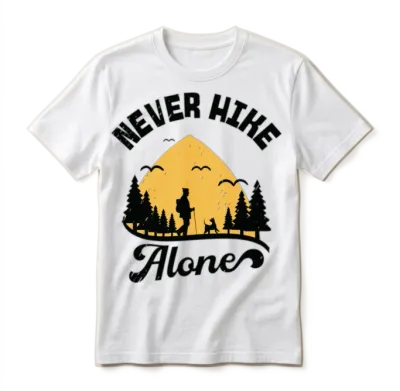 Never Hike Alone Mountain Dog Hiking Hiker Unisex T-Shirt - White