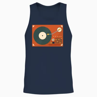 Retro Vinyl Record Player Unisex Tank Top - Navy