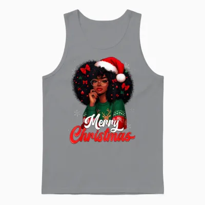 Black Girl Santa Hat Merry Christmas Pajama African American Unisex Tank Top - Sport Grey