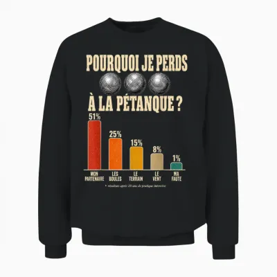Pourquoi Je Perds à La Pétanque Humour Unisex Sweatshirt - Black