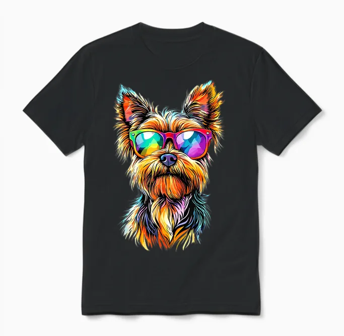 Yorkshire Terrier Sunglasses Dogs Lovers Yorkie T-Shirt, Black, S Unisex T-Shirt in Black