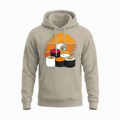 Sushi Aesthetic Retro Sun Unisex Hoodie - Sand