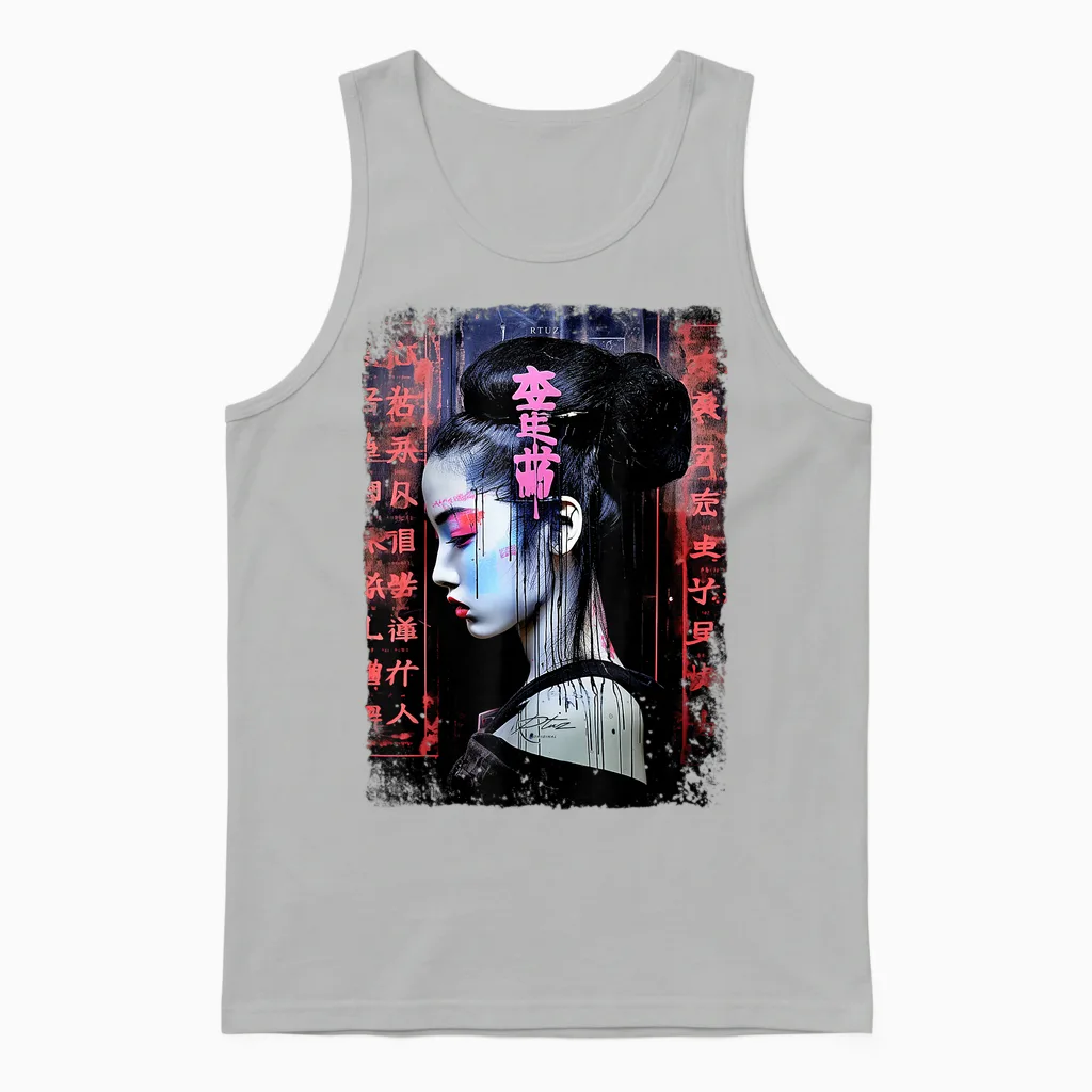 Geisha Asia Japan Woman Vintage Culture Tokyo Geisha T-Shirt, Black Unisex Tank Top in Ash