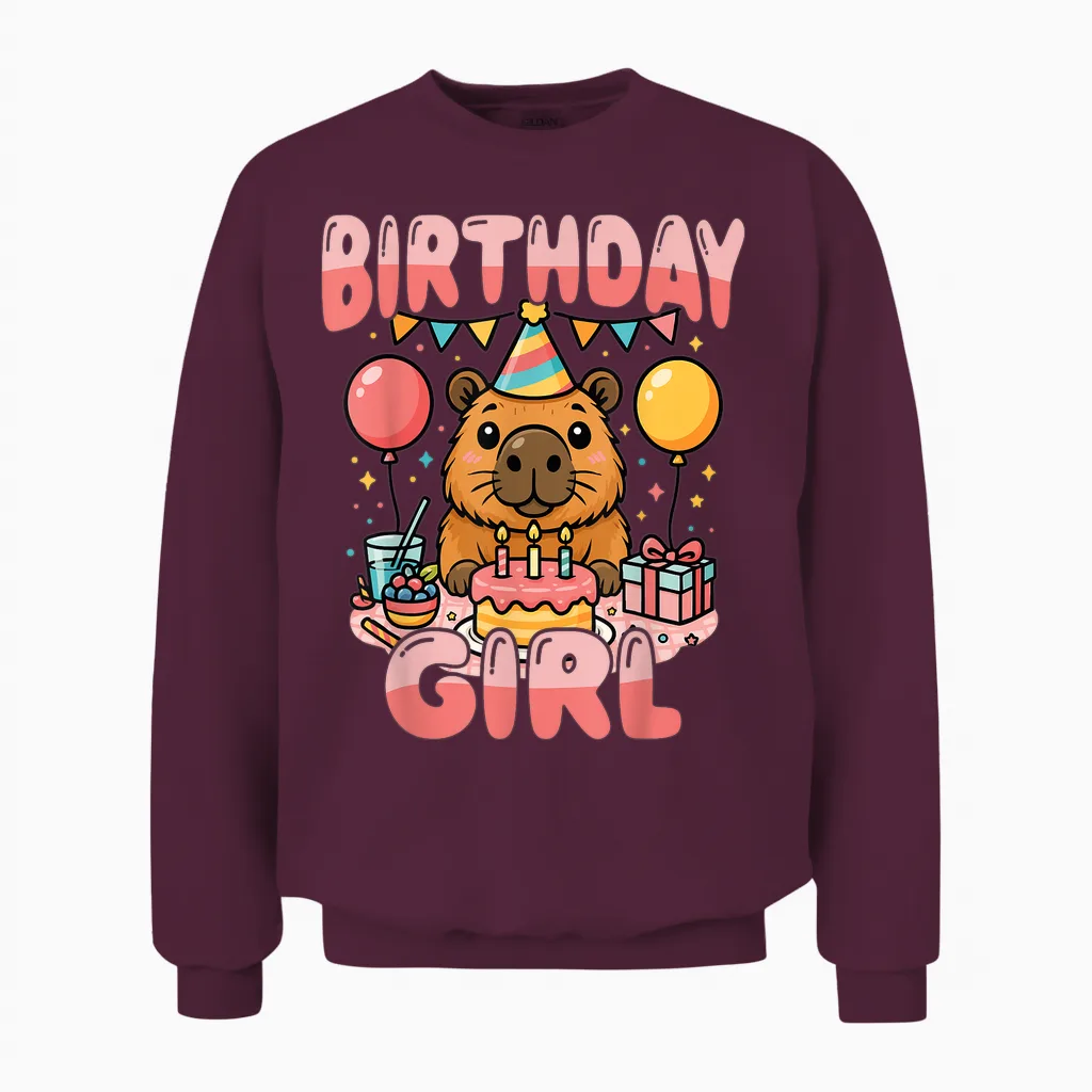 Birthday Girl Capybara Cute Animal Party Unisex Sweatshirt in Maroon