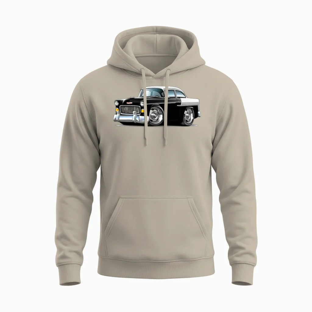 1955 Chevy Belair Black Car - Cars & Muscle Unisex Hoodie in Sand