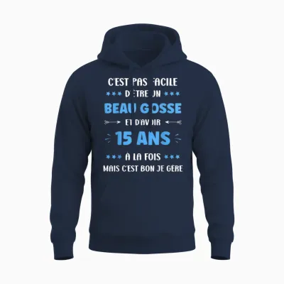 Funny 15 Years Old Boy Birthday 15 Years T-Shirt, Black, S Unisex Hoodie - Navy