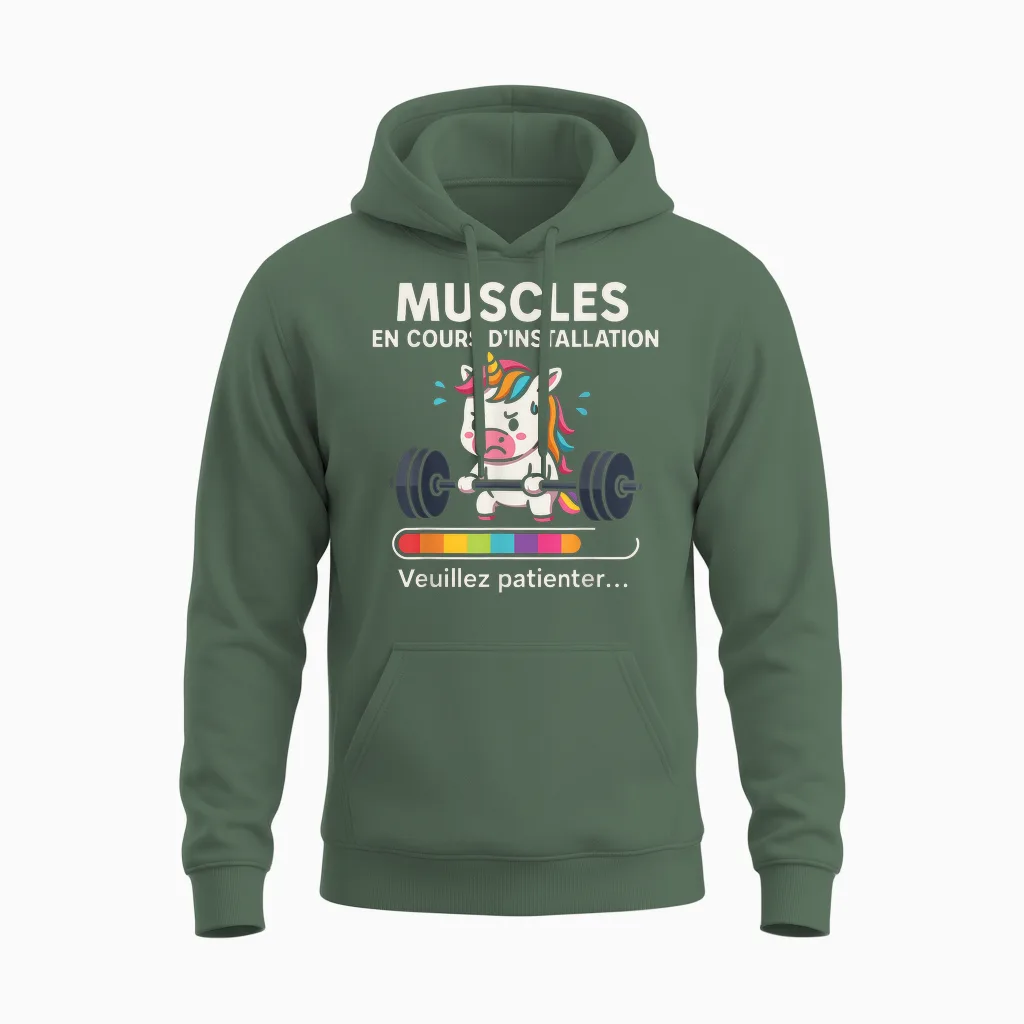 Running Muscles β Funny Sports Gift Women Fitness Unicorn Unisex Hoodie in Military Green