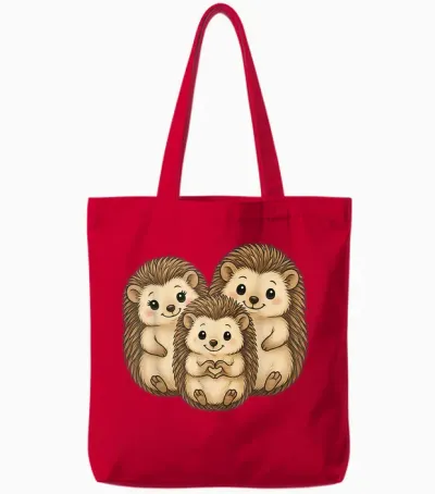 Igel Mit Herz Und Familie | Süßer Igel Mit Mama & Papa Tote Bags - Red