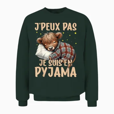 J'peux Pas Je Suis En Pyjama, Highland Cow Nightgown Unisex Sweatshirt - Forest