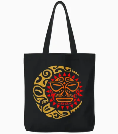 Maori Sun Moon Art Traditional Symbols Animal T-Shirt, Black, S Tote Bags - Black