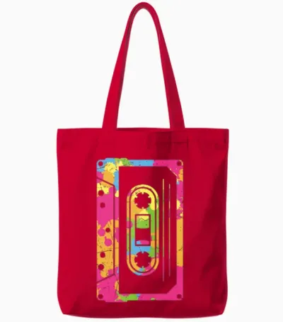 Colorful Retro Cassette Tape Tote Bags - Red