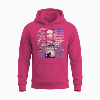 Backprint Japan Aesthetic Vaporwave Cherry Blossom Unisex Hoodie - Heliconia