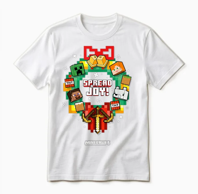 Minecraft Christmas Spread Joy! Xmas Crown Group Shot Unisex T-Shirt in White