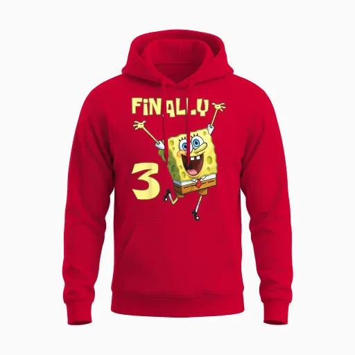 Kids Original Spongebob Square Pants - 3rd Birthday. Finally 3 Unisex Hoodie - Red