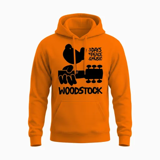 Woodstock Logo Black 3 Days of Peace & Music Unisex Hoodie in Safety Orange