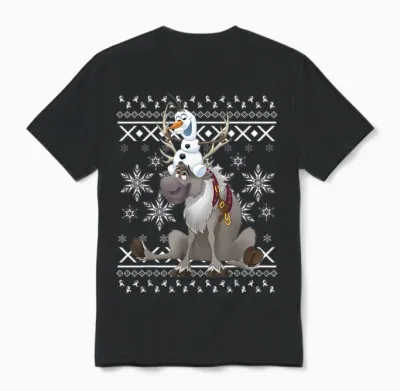 Disney Frozen Olaf Sven Riding Antlers Ugly Unisex T-Shirt - Black