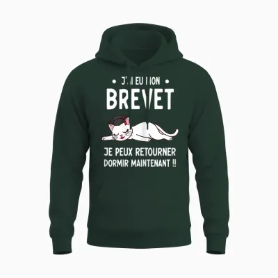 Chat Dormir Réussite Brevet Diplôme Collège Fille Unisex Hoodie - Forest