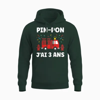 Enfant Humour Enfant Camion Pompier 3 Ans Garçon Anniversaire 3 Ans Unisex Hoodie - Forest